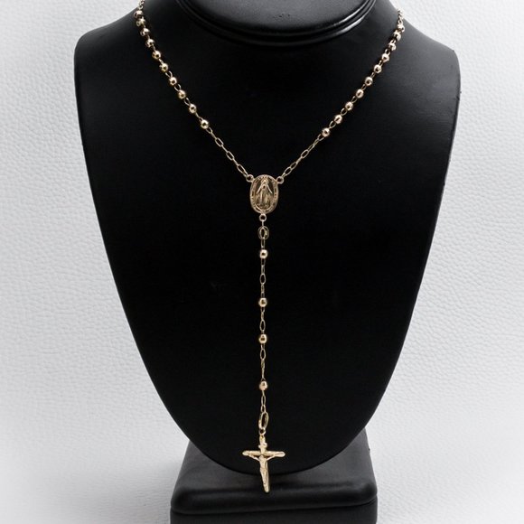 14k Yellow Gold Diamond Cut Rosary - Picture 1 of 7